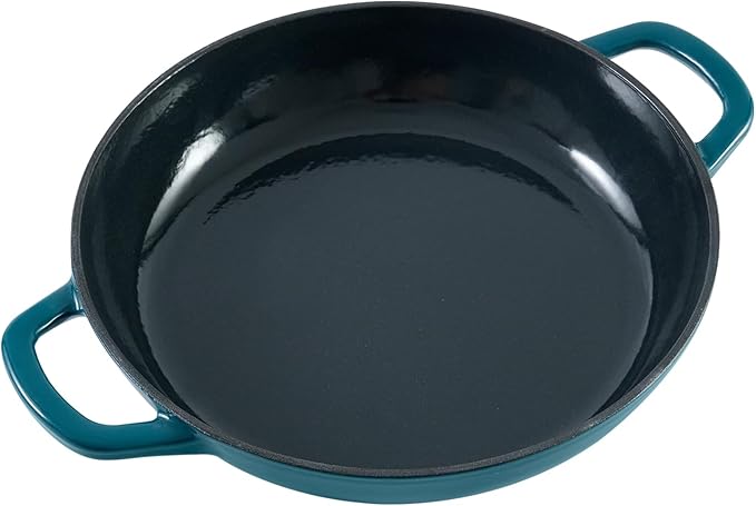 Braiser Enameled Cast Iron Braiser 3 qt Braiser Pan with Lid DarkCyan Shallow Cast Iron Casserole Braiser Pan with Handels