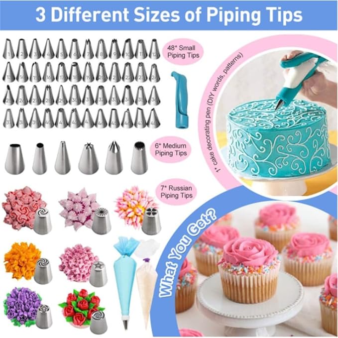 340 Piece DIY Cake Making Turntable Baking Tool Set With Flower Mouth Flower Bag Spatula And Scraper