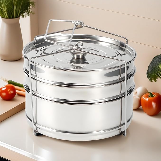 Stackable Stainless Steel Insert Pans, 6Qt Instant Pots Accessories 3 Tier Steamer Cooker Pot Set Cook Food Pressure Pot Accessories