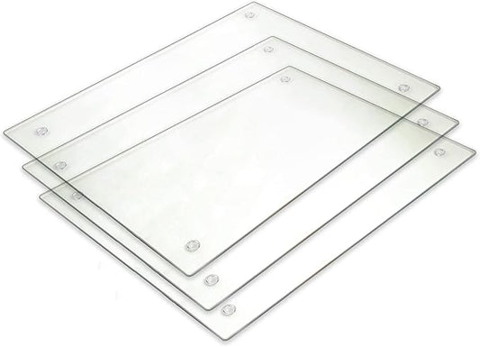 Tempered Glass Cutting Board Long Lasting Clear Glass Scratch, Heat, Shatter Resistant, Dishwasher Safe. (3 Rectangle 10x7")