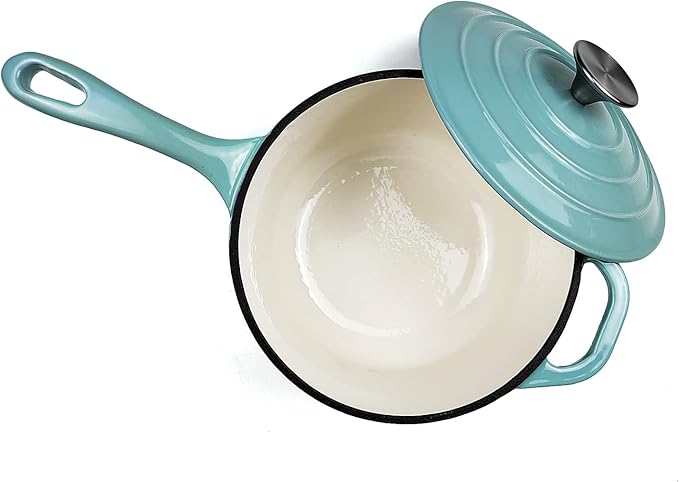 HAWOK 2 qt Enameled Cast Iron Saucepan, 7 inch with Lid, Green