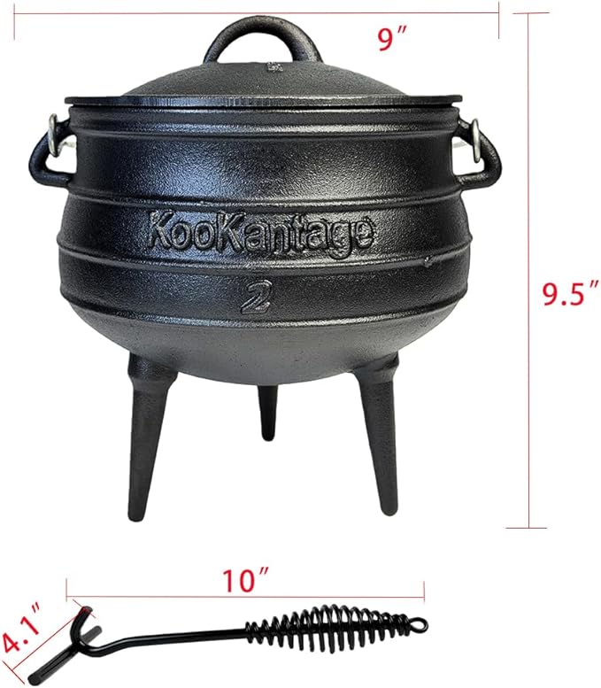 Pre-Seasoned Cast Iron Cauldron - 6 Quart African Potjie Pot with Lid - 3-Legged Dutch Oven for Camping and Over-the-Fire Cooking - Durable Outdoor Cookware