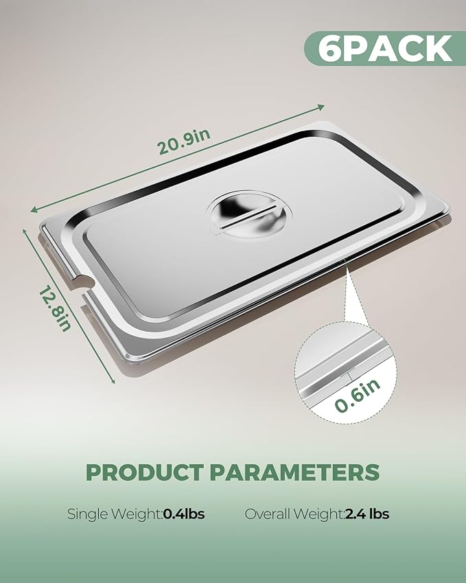 WantJoin Steam Table Hotel Pan Lids Cover 6 Pack for Stainless Steel Metal Tray Sets Food Storage Container Restaurant Chafing Dishes Commercial Buffet Warmer Catering Supplies