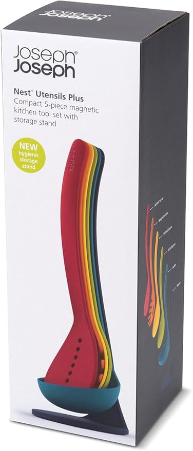 Joseph Joseph Nest Utensils Compact Stacking Kitchen Tool Set with Magnetic Storage Stand Nylon, 5-piece, Multicolored