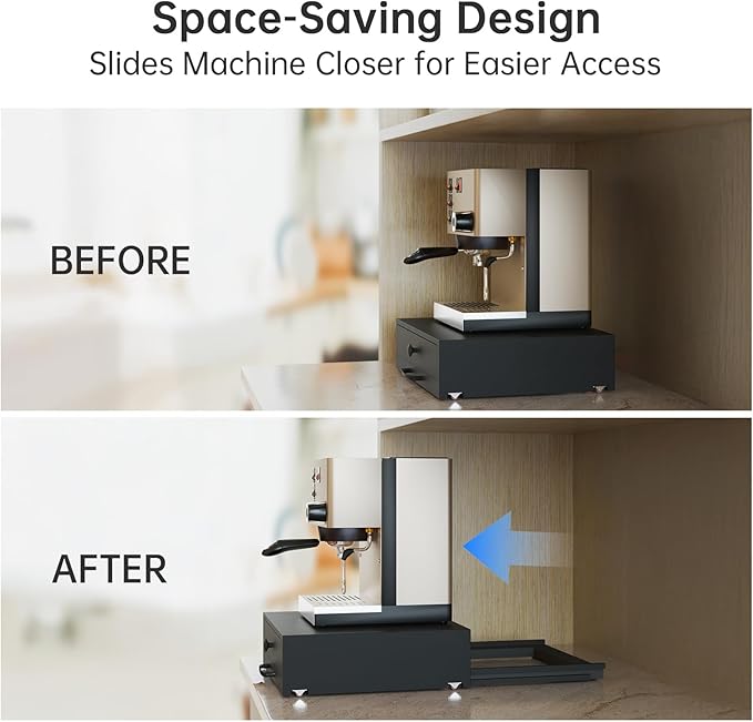 NiHome Wood Coffee Machine Tray with Pod Drawer, Smooth Wheels Rolling Appliance Slider, Large Drawer for K-Cups, Tea Bags, Under Cabinet Countertop Caddy for Espresso Maker, Blender, Air Fryer