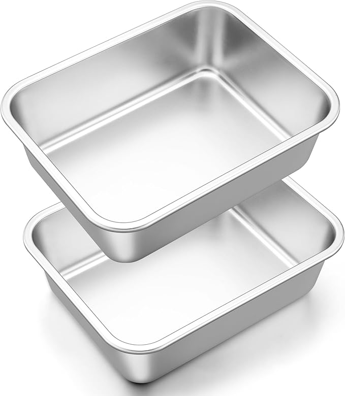 Onader 10⅝ x 8¼ Inch Lasagna Pan Deep Set of 2, Stainless Steel Rectangular Baking Cake Pan, Dishwasher Safe