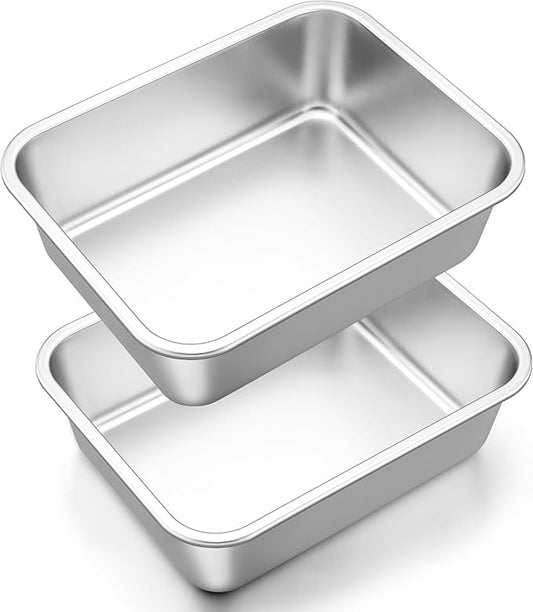Onader 10⅝ x 8¼ Inch Lasagna Pan Deep Set of 2, Stainless Steel Rectangular Baking Cake Pan, Dishwasher Safe