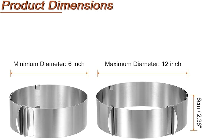 HARFINGTON 6" to 12" Cake Ring 6cm High Adjustable Round Cake Ring Stainless Steel Mousse Baking Moulds Bakeware Supplies for Baking Cooking Making Tool