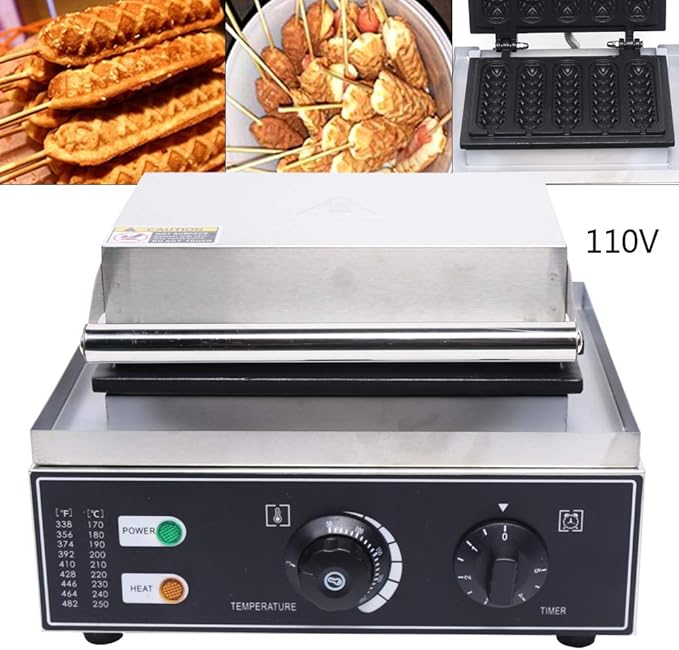 Hotdog Waffle Maker 1500W Commercial Waffle Machine 110V Electric Corn Hot Dog Waffle Maker Crispy Baking Corn Dog Waffles Non-Stick Maker 5PCS (5Pcs)
