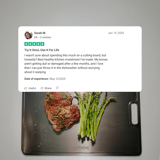 Plateful Titanium Cutting Board - Real, Titanium Cutting Boards for Kitchen With Juice Groove, Food Grade Chopping Boards, No Microplastics, Lasts a Lifetime (Medium)