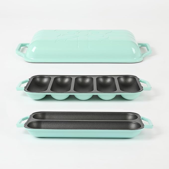 HAWOK Enameled Cast Iron French Baguette Baker Green…