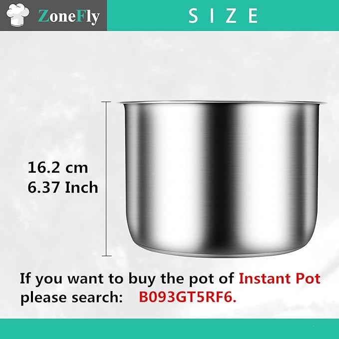 ZoneFly Original 6 Qt Power Cooker XL Replacement Inner Pot with 2 Pack Sealing Ring for Power Pressure Cooker PPC770 PPC771 PPC770-1 PRO PCXL-PRO6 PCTR-16 YBD60-100 WAL1 WAL2