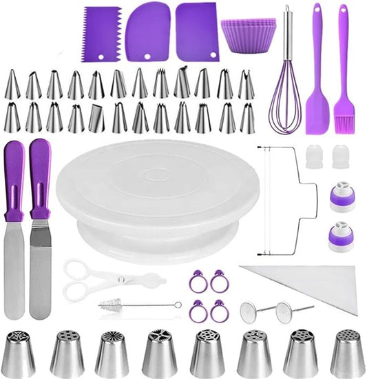 89 piece set of decorative baking tools set, cake rotary table, decorative nozzle, spatula, and egg beater