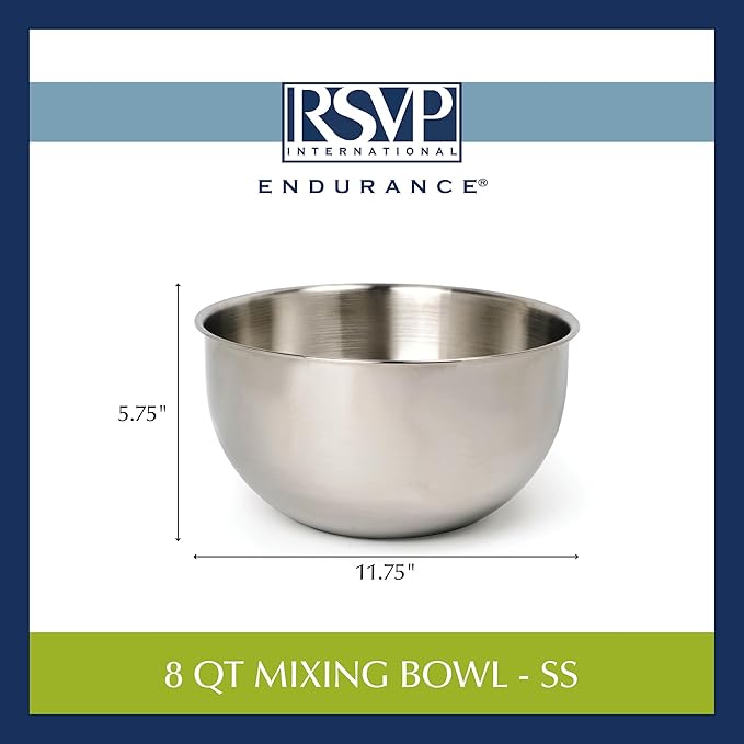 RSVP International Endurance Stainless Steel Mixing Bowls, 8 Quart