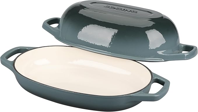 Enameled Cast Iron Oval Dutch Oven Pot with Lid, Dutch Oven for Sourdough Bread Baking, Oval Bread Pan, Bread Oven, Bread Dutch Oven, 5qt, Slateblue