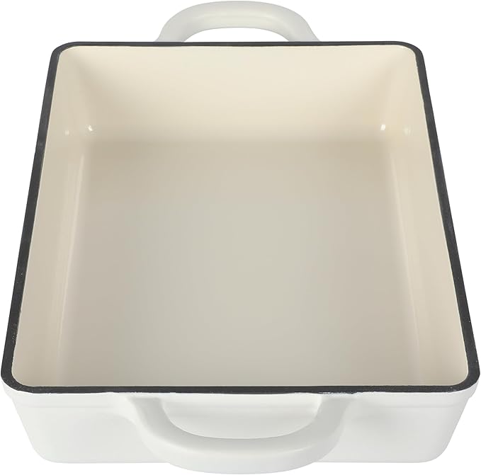 Crock-Pot Artisan 13" Enameled Cast Iron Lasagna Pan – Matte Linen White, Durable Oven Safe Bakeware
