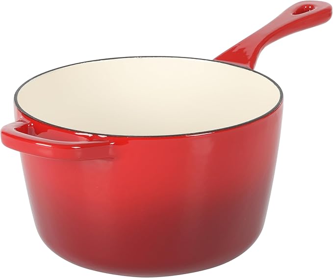 Crock-Pot 3-Quart European Enameled Cast Iron Saucepan with Lid – Gradient Red, Durable Oven Safe Cookware