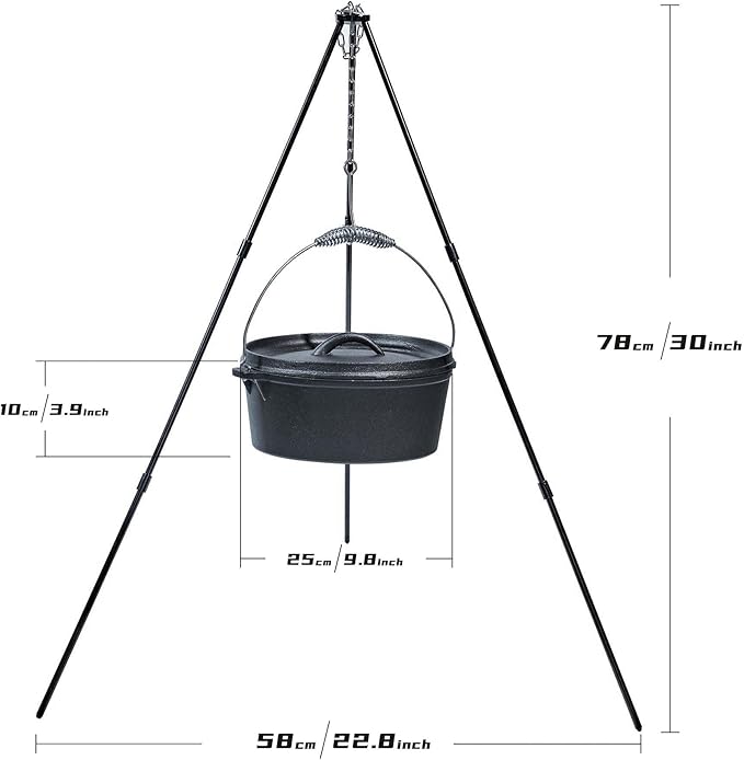 4.5Qt camping dutch oven with lid，cast iron dutch oven，Lifter Handle，Camping Tripod，Cast Iron Camping Cookware, Camping Oven - Campfire Cooking Equipment，With Free Scrubber Brush Stainless Steel Material