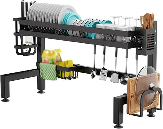 Over Sink Dish Drying Rack,Adjustable Dish Drainer for Kitchen Storage Counter Organization,Stainless Steel Dish Rack Display(1-75cm)