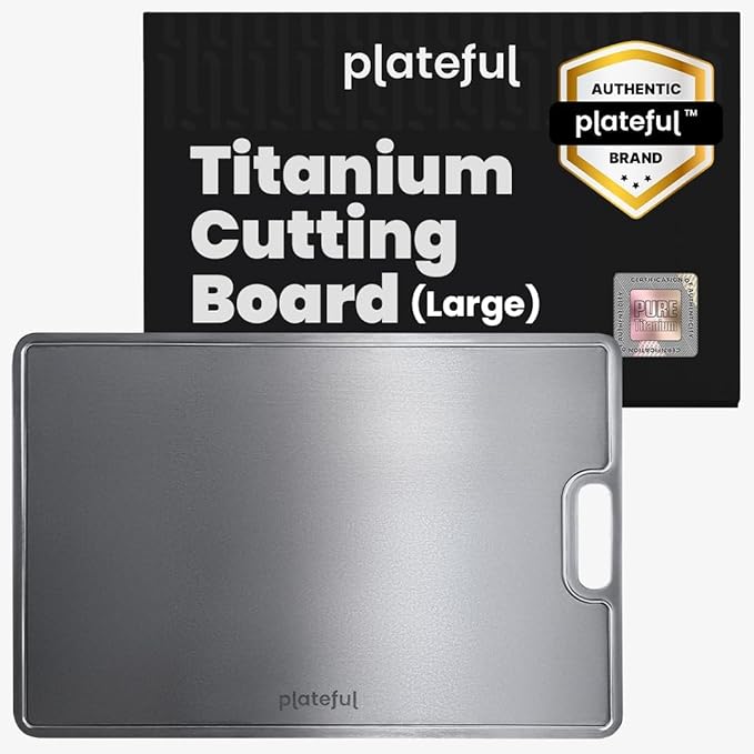 Plateful Titanium Cutting Board - Real, Titanium Cutting Boards for Kitchen With Juice Groove, Food Grade Chopping Boards, No Microplastics, Lasts a Lifetime (Large)