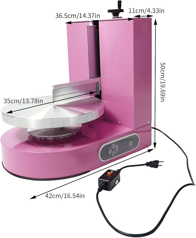 Electric Cake Decorating Machine, 200W 110V 60-320Rpm Automatic Cake Cream Coating Spatula Spreading Machine Cake Icing Machine Cake Surface Scraper W/LCD Display for 4-12 inch Cakes (Pink)