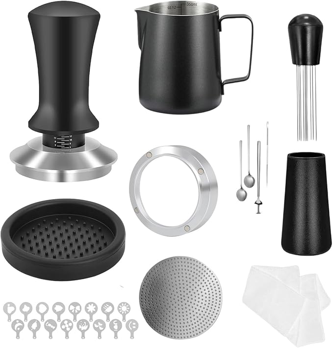 27 PCS Espresso Accessories Kit,Barista Kit 51mmCoffee Tamper Set- with Tamper,Frothing Pitcher，WDT Tool,Espresso Puck Screen and Dosing Funnel,Latte Art Kit