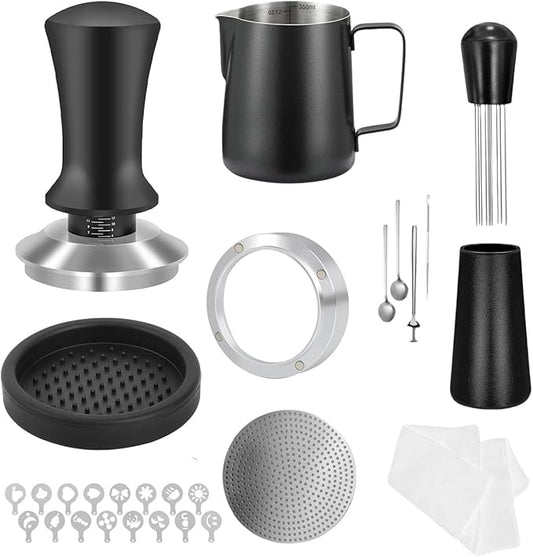 27 PCS Espresso Accessories Kit,Barista Kit 51mmCoffee Tamper Set- with Tamper,Frothing Pitcher，WDT Tool,Espresso Puck Screen and Dosing Funnel,Latte Art Kit