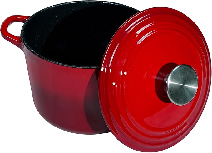 Dutch Oven Pot with Lid 1.8 qt Cast Iron Dutch Oven for Bread Baking Red Enameled Cast Iron Rice Pot with Handels