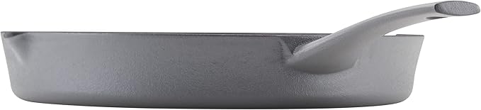 Rachael Ray NITRO Cast Iron Frying Pan/Skillet with Helper Handle and Pour Spouts, 12 Inch, Gray