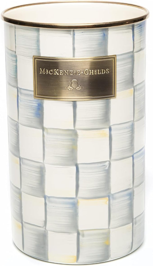 MACKENZIE-CHILDS Enamel Utensil Holder, Kitchen Utensil Holder for Countertop, Storage Caddy, Gray-and-White Sterling Check
