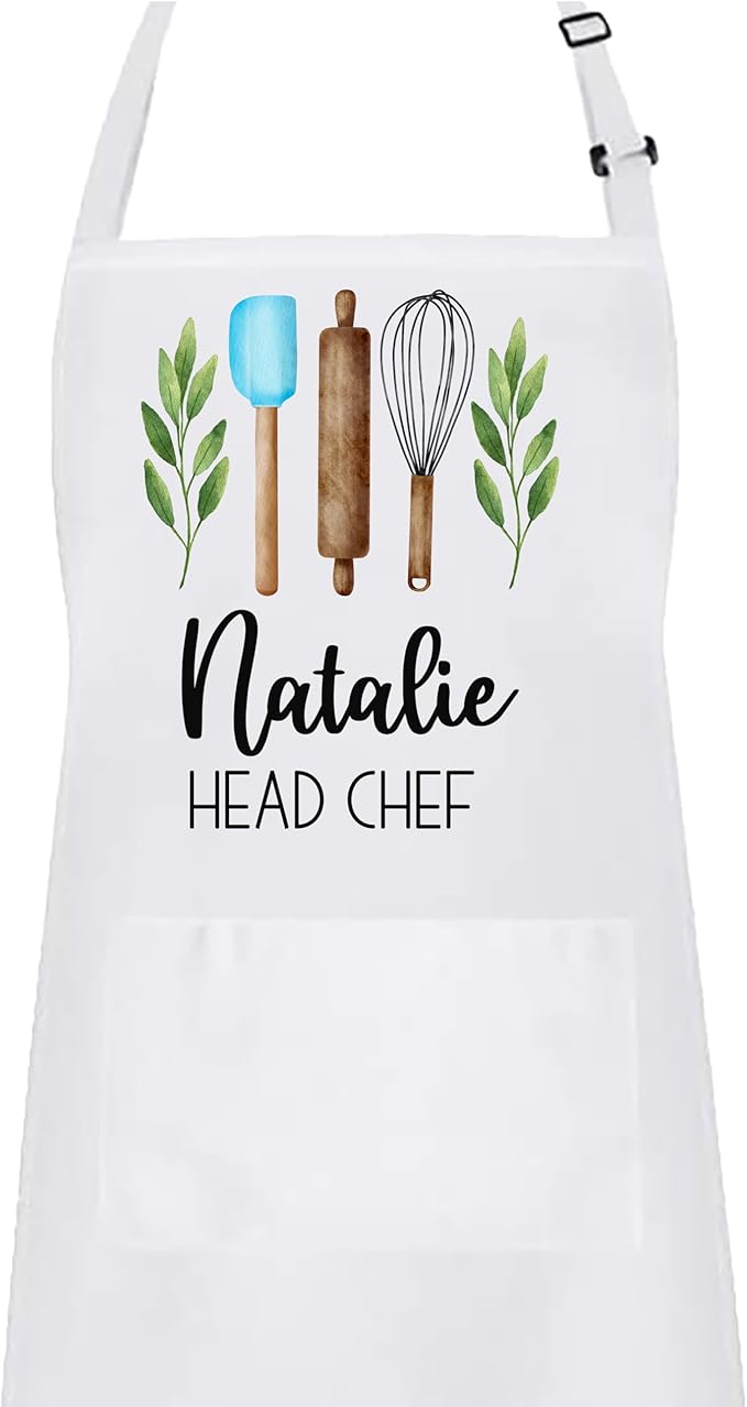 Personalized Baking Tools Kitchen Apron, Adjustable 2 Pockets, Blue Spatula Custom gift for baker