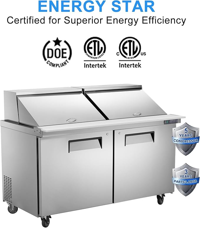 JINSONG Commercial Refrigerator,60 inch Sandwich and Salad Prep Station with Cutting Board