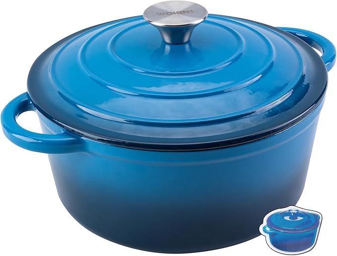 4QT Enameled Cast Iron Dutch Oven Pot with Lid,Heavy-Duty Cookware for Sourdough Bread Baking,Braising,Stews,Roasting,Oven Safe up to 500°F,blue