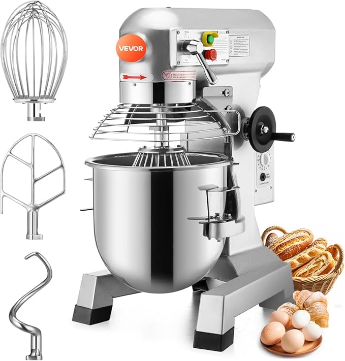 Happybuy 30Qt Commercial Food Mixer with Timing Function， Commercial Mixer 1250W Stainless Steel Bowl Heavy Duty Electric Food Mixer Commercial with 3 Speeds Adjustable, Perfect for Bakery Pizzeria