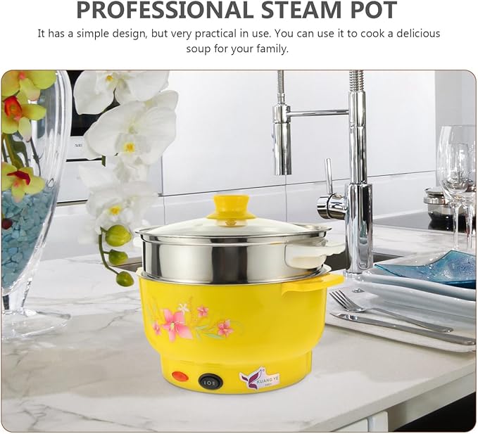 GLEAVI Electric Hot Pot with Double Layers Stainless Steel Steamer Pot for Cooking and Boiling Multifunctional Stockpot for Home and Office Compact 7.87 Inch Size