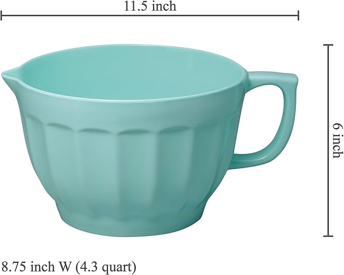 UP UPware Latte Style Melamine Batter Bowl with Pour Spout, Handle and Non-Slip Base, Grip Handle for Easy Mix and Pour, Home Essentials Cooking and Baking Tools, 4.3 quart, 11.5 x 8.75 Inch, Blue
