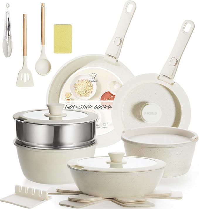 21PCS Pots and Pans Set Ceramic, Pots and Pans Set Non Stick, Removable Handle, Stackable, Nonstick Cookware Set, Non Stick for Cooking