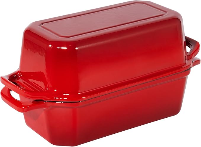 Bread Pan Cast Iron Loaf Pan with Lid Bread Loaf Pan 8.5x4.5 Inch Loaf Pan Enameled Cast Iron Sourdough Loaf Pan, Red