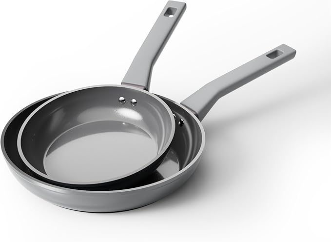 Sanho Diamond-Titanium Ceramic Nonstick Fry Pan Set, 20cm & 26cm Frying Pans, PFAS PFOA PTFE Free, Dishwasher Safe & Induction Compatible Cookware with Cool-Touch Handle, Gray