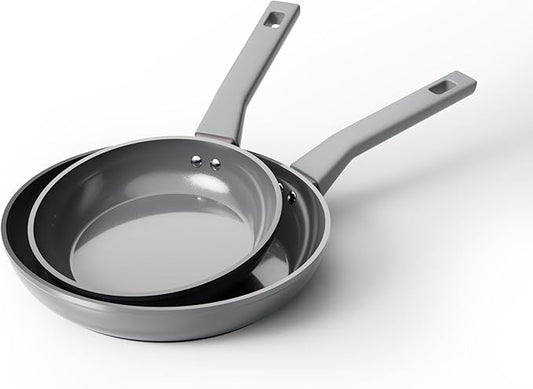 Sanho Diamond-Titanium Ceramic Nonstick Fry Pan Set, 20cm & 26cm Frying Pans, PFAS PFOA PTFE Free, Dishwasher Safe & Induction Compatible Cookware with Cool-Touch Handle, Gray