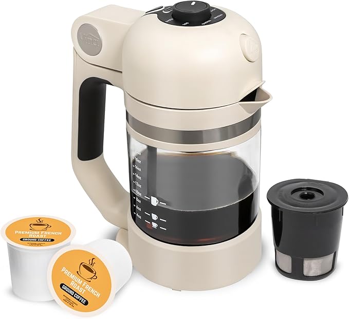 VINCI Micro Café Smallest Single-Serve Glass Coffee Brewer | Compatible with K-Cups, Pods & Ground Coffee | Enclosed & Circle Flow Brewing for Hotter, Richer Flavor | Brews 4oz to 20oz (Off-White)