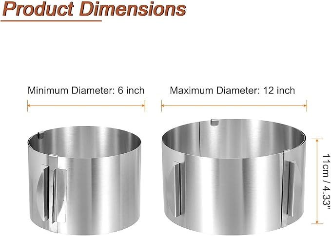 HARFINGTON 6" to 12" Cake Ring 11cm High Adjustable Round Cake Ring Stainless Steel Mousse Baking Moulds Bakeware Supplies for Baking Cooking Making Tool