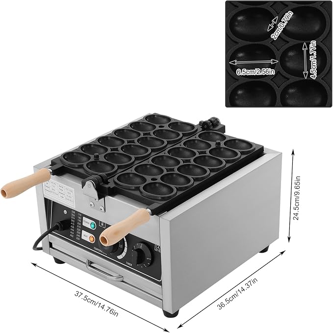 Commercial Waffle Making Machine, 110V Electric Egg-Shaped Waffle Making Machine, Stainless Steel Waffle Baking Machine, Temperature & Time Adjustable