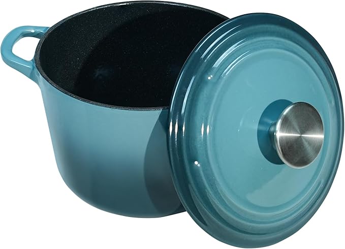 Dutch Oven Pot with Lid 1.8 qt Cast Iron Dutch Oven for Bread Baking Slateblue Enameled Cast Iron Rice Pot with Handels
