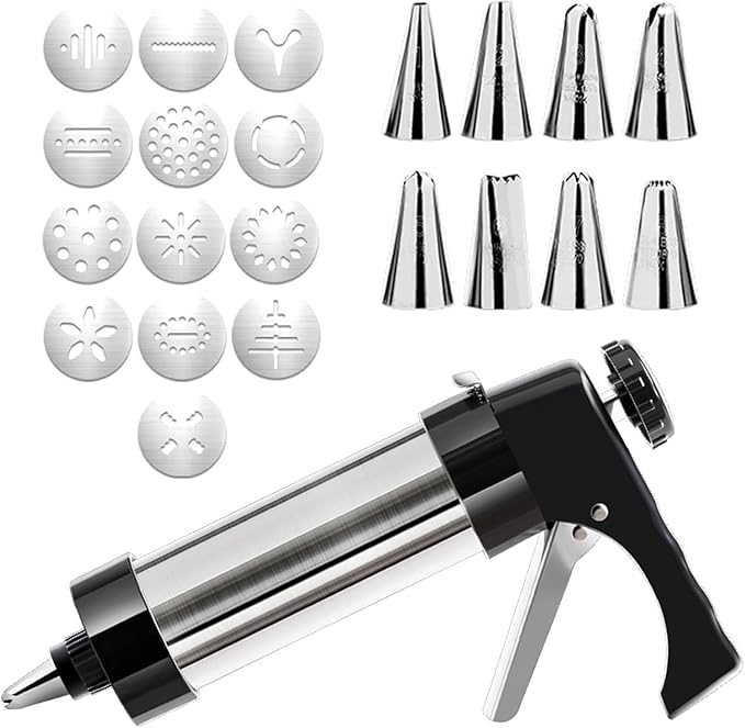 Cake Decorating Kit,Cookie Press,Baking Tools,Cookie Press Gun Kit, Stainless Steel Cookie Press for Baking,Multifunctional Detachable Cookie Maker Machine for Biscuits
