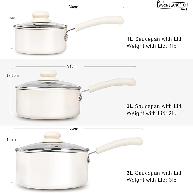 MICHELANGELO Nonstick Sauce Pan Sets, Ceramic Saucepan with Lid, Multipurpose Pot with Lid, Non-Toxic Saucepans, Induction Compatible, 3QT, White