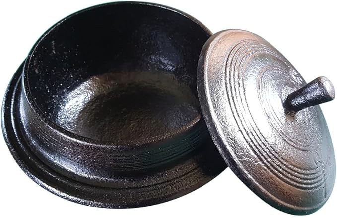 Handmade Korean traditional thick cast iron pot Rice Gamasot Ceramic Cauldron for various dishes 6.3" (16cm) Made in Korea for 2 People