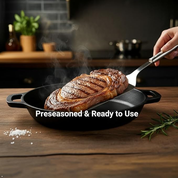 ME JO 6qt Cast Iron Dutch Oven with Multi-Functional Cast Iron Skillet Lid – Heavy-Duty Casserole Dish with Lid for Bread Making, Roasting to Frying | 4.8L Capacity | Pre-Seasoned, Hob and Oven Safe