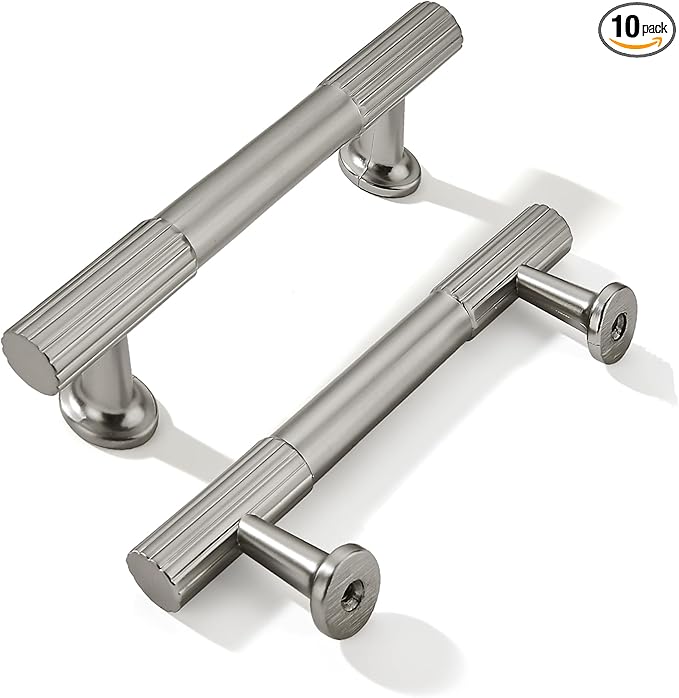 khtumeware 3 Inch Hole Center 10 Pack Brushed Satin Nickel Cabinet Pulls, Kitchen Drawer Handles, for Dresser cabinets, cabinets, Door cabinets, Hardware