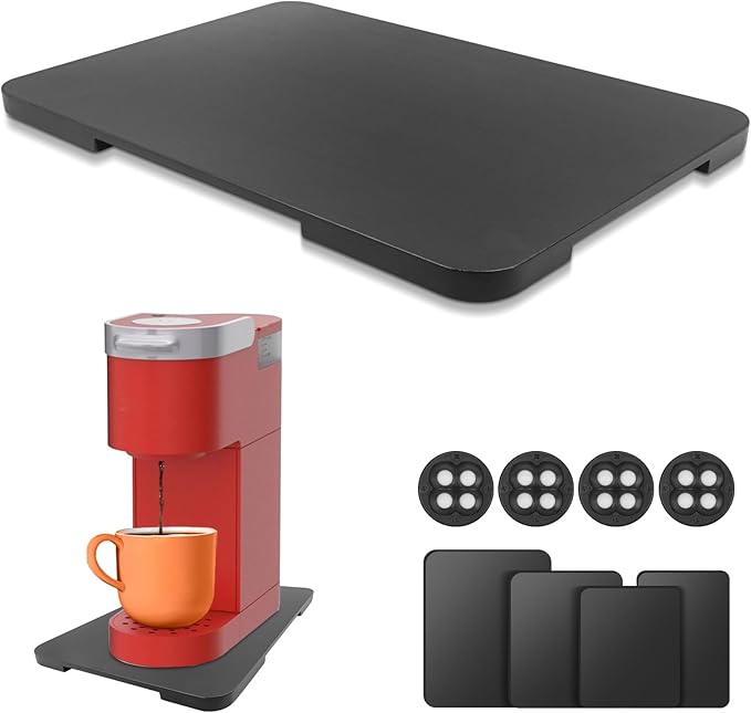 Appliance Slider 360° Rolling Tray for Coffee Maker Bamboo Coffee Pot Slider Tray Countertop Rotation Sliding Tray with Wheels, Small Appliances Mat Easily from Under the Cabinet Black(13.9"×9.4")